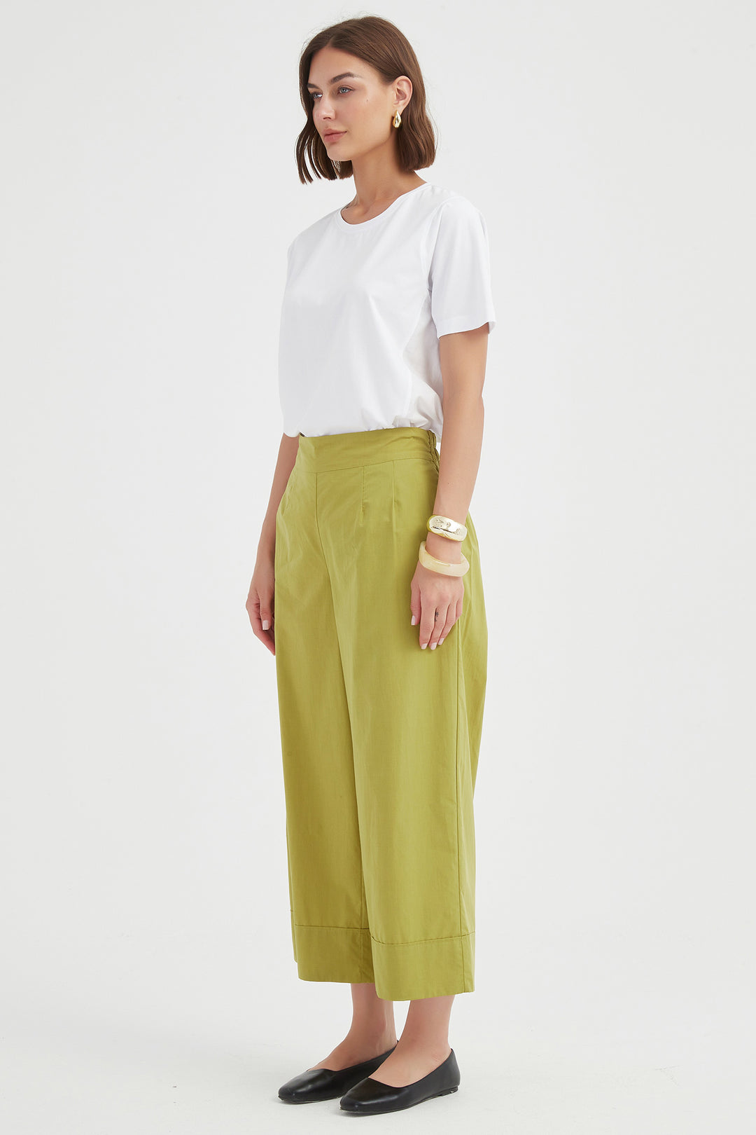 Tirelli 25P3737 Split Pea Green Classic Wide Leg Trousers