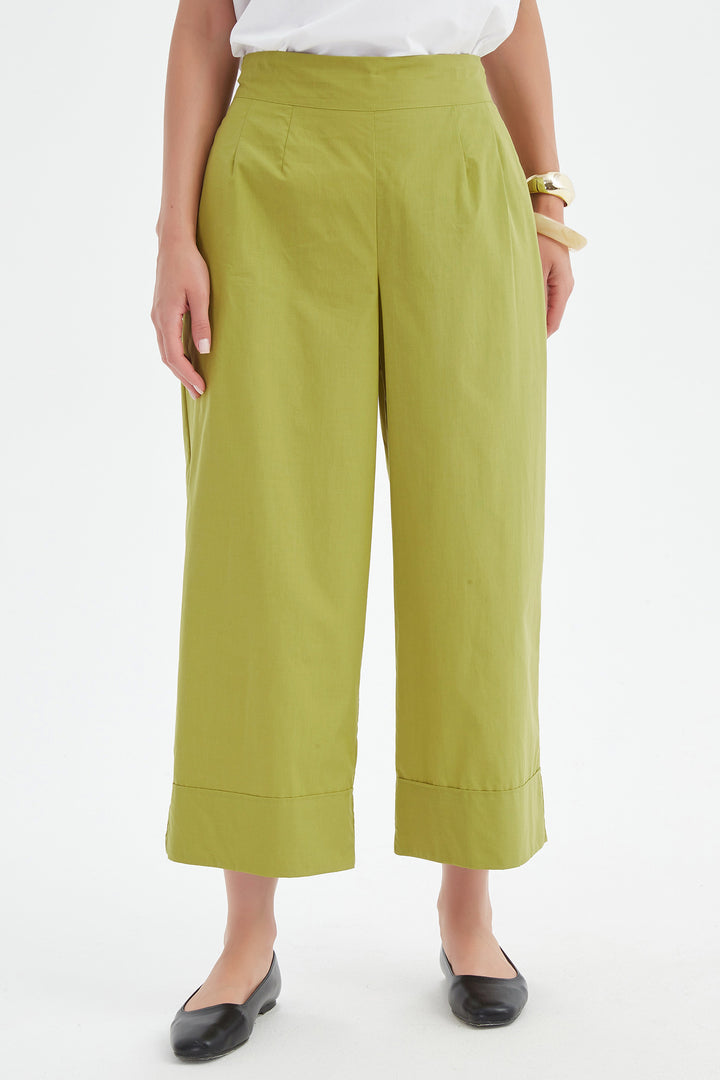 Tirelli 25P3737 Split Pea Green Classic Wide Leg Trousers