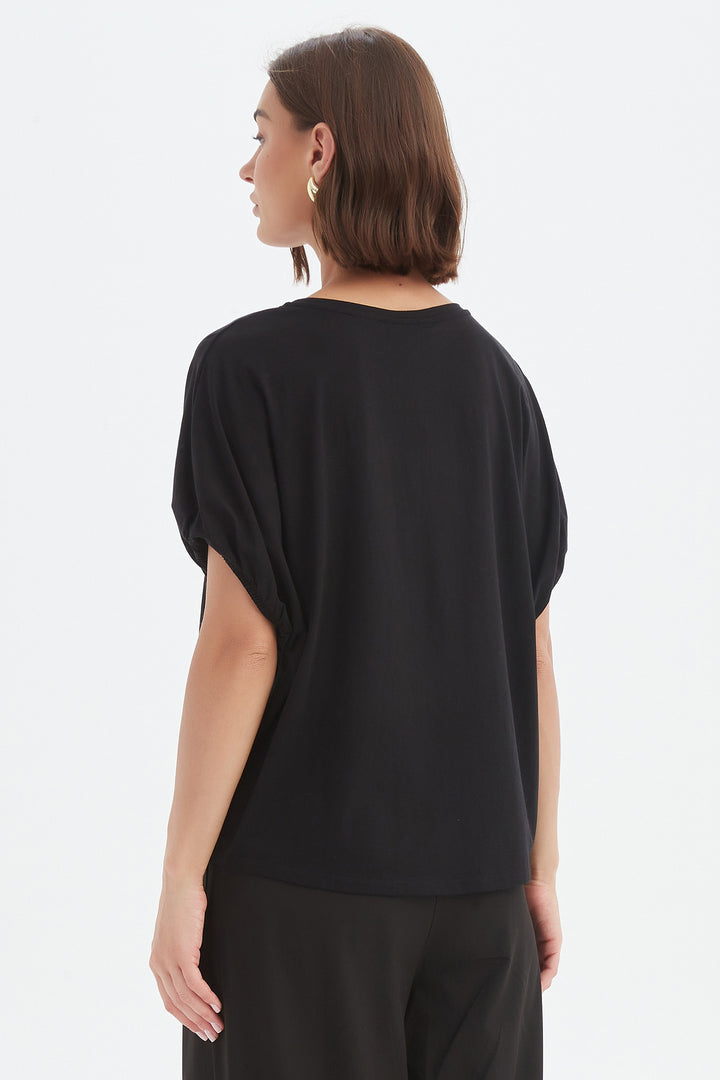 Tirelli 25T3704 Black Bubble Sleeve Cotton T-Shirt