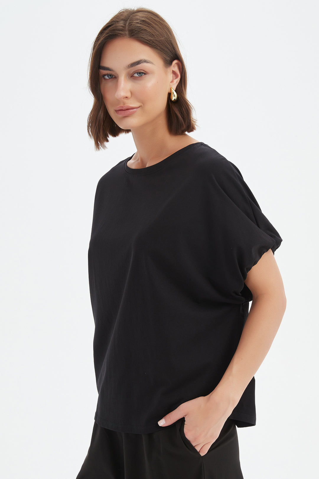 Tirelli 25T3704 Black Bubble Sleeve Cotton T-Shirt