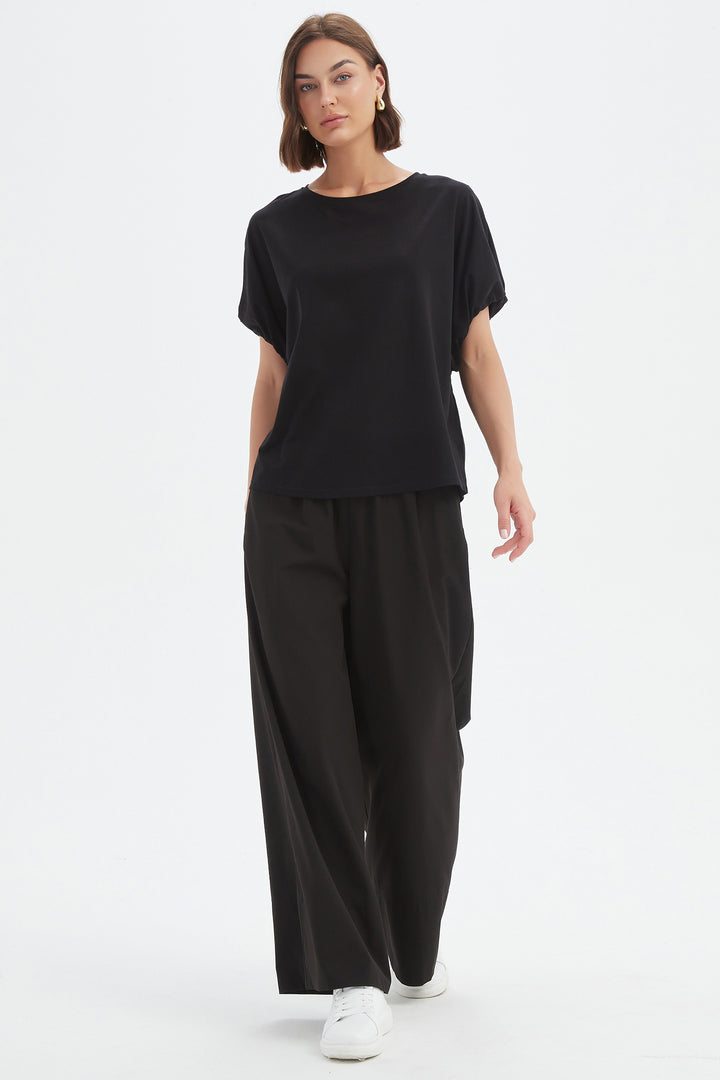 Tirelli 25T3704 Black Bubble Sleeve Cotton T-Shirt