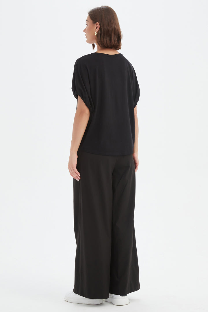 Tirelli 25T3704 Black Bubble Sleeve Cotton T-Shirt