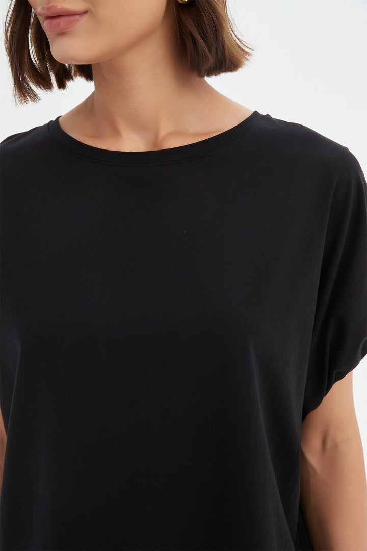 Tirelli 25T3704 Black Bubble Sleeve Cotton T-Shirt