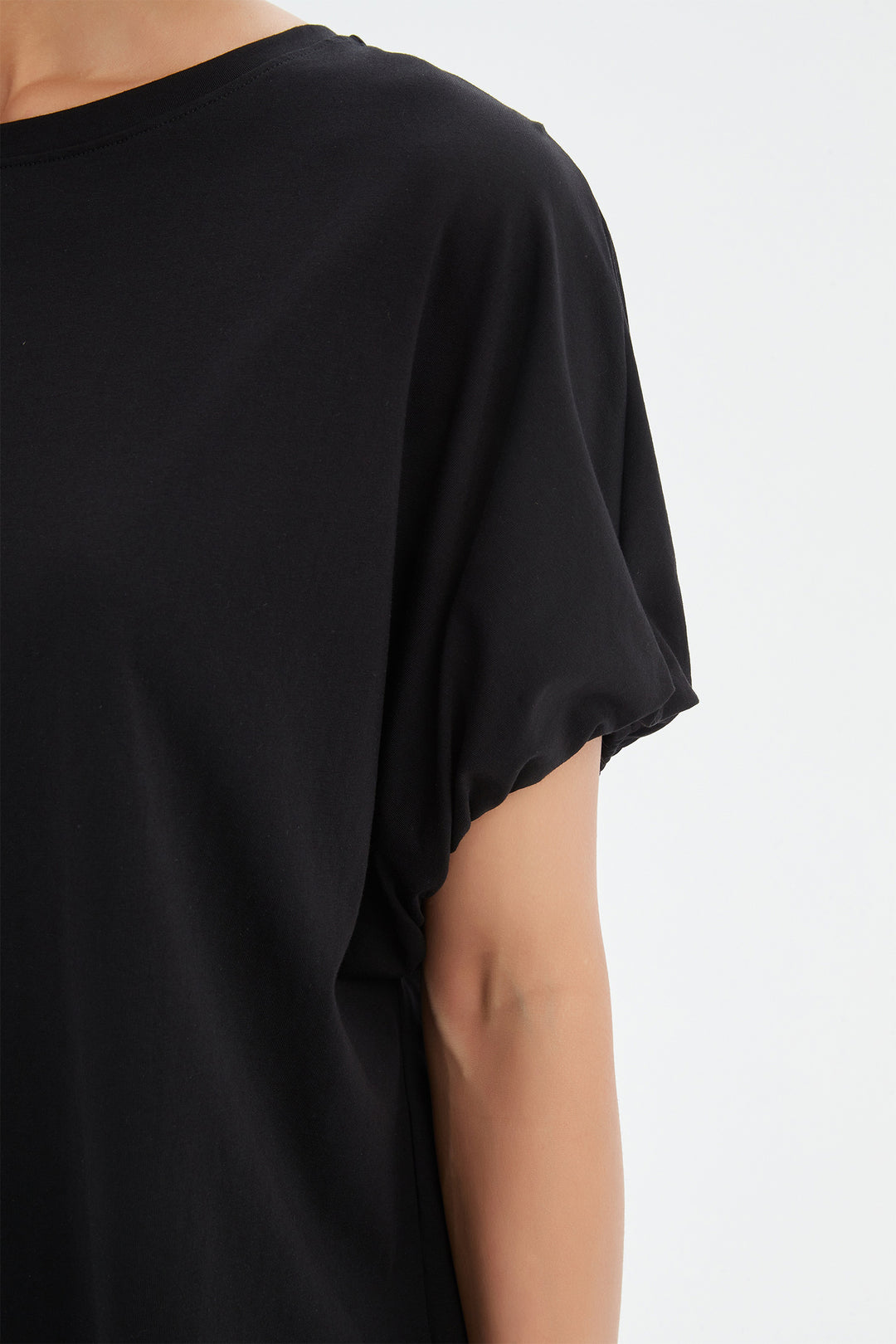 Tirelli 25T3704 Black Bubble Sleeve Cotton T-Shirt
