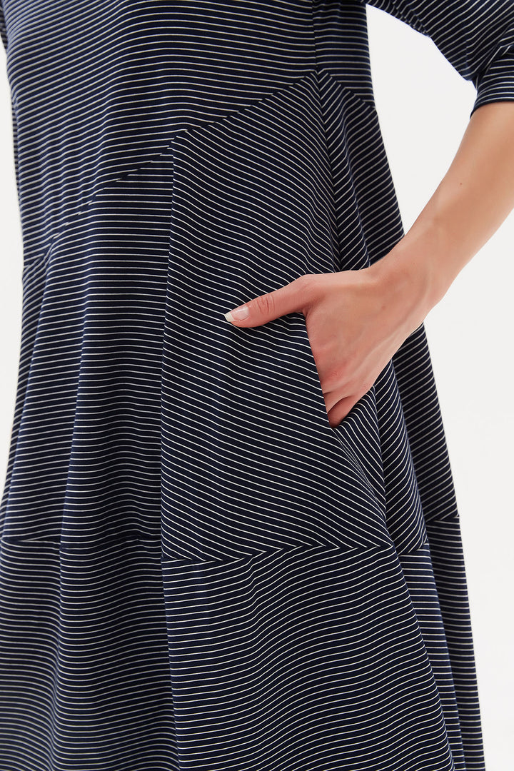 Tirelli D3101 Navy Stripe Diagonal Dress - Experience Boutique