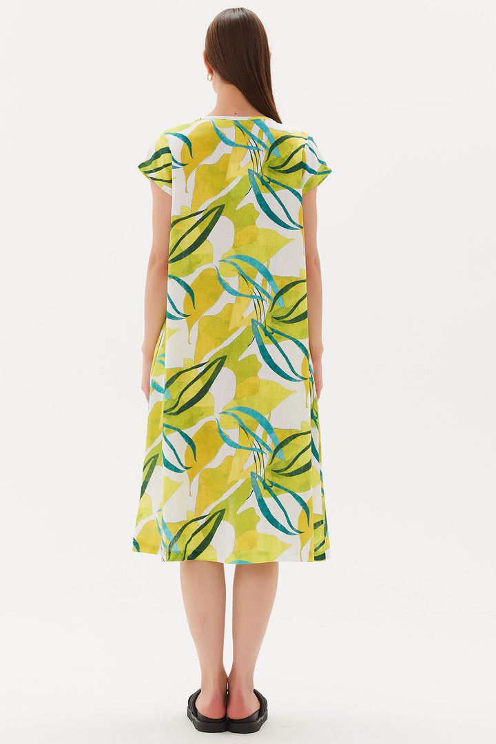Tirelli D3121 Green Summer Garden Cap Sleeve Cross Over Linen Dress - Experience Boutique