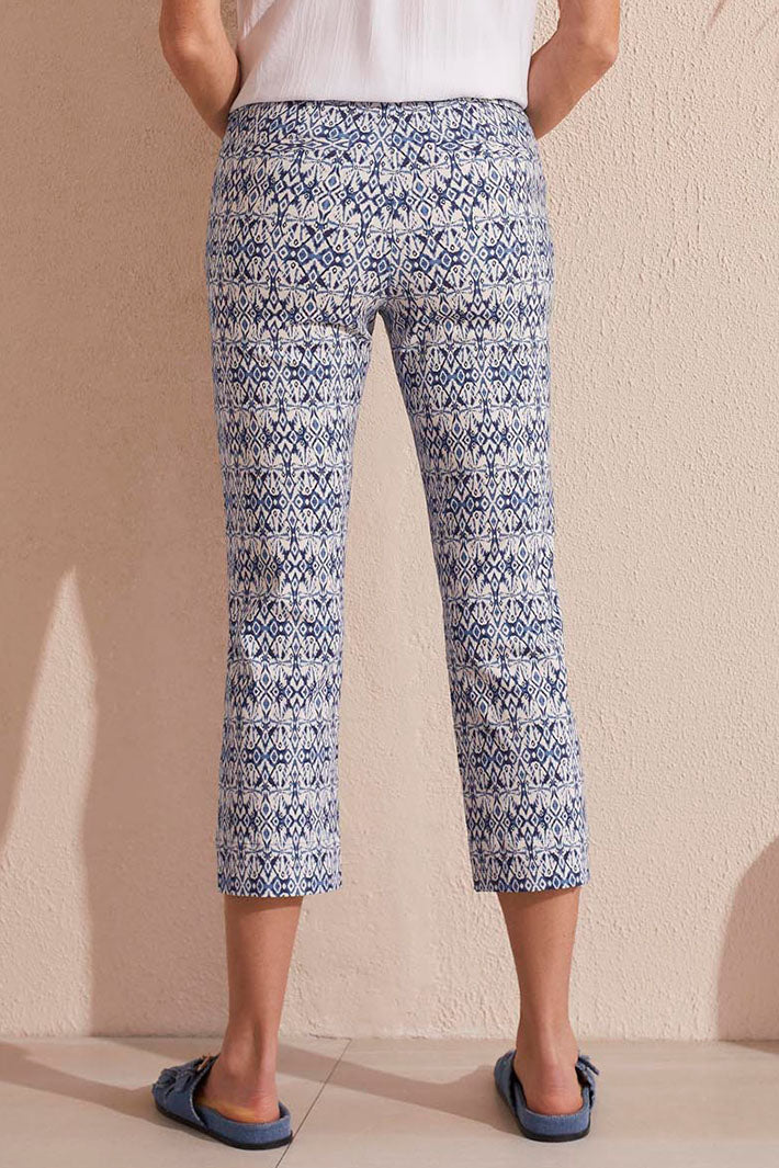 Tribal 1748O Blue Star Ikat Print Pull On Capri Trousers - Experience Boutique