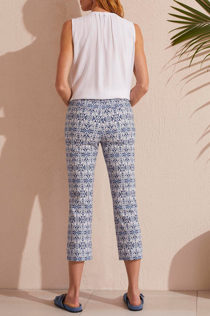 Tribal 1748O Blue Star Ikat Print Pull On Capri Trousers - Experience Boutique