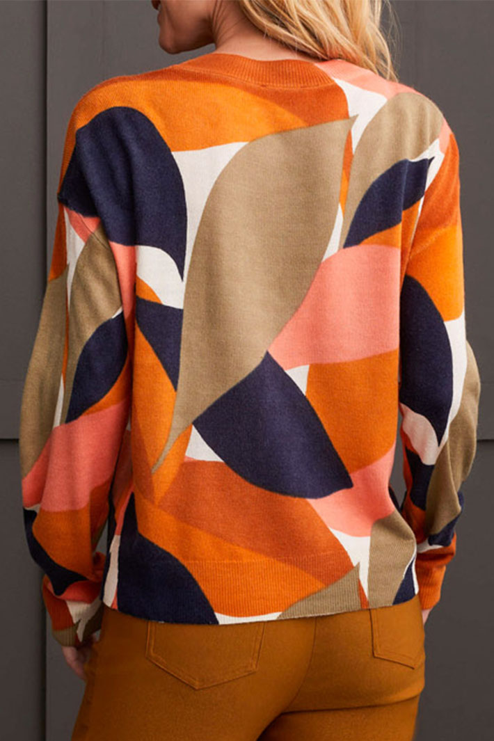 Tribal 1894O-8009 Burnt Orange Leaf Print Jumper - Experience Boutique