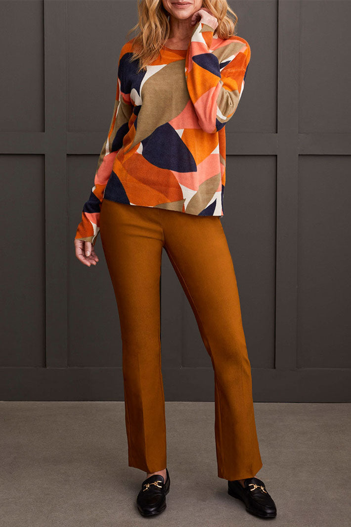 Tribal 1894O-8009 Burnt Orange Leaf Print Jumper - Experience Boutique