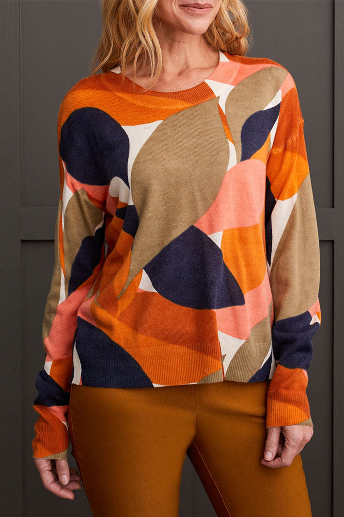 Tribal 1894O-8009 Burnt Orange Leaf Print Jumper - Experience Boutique