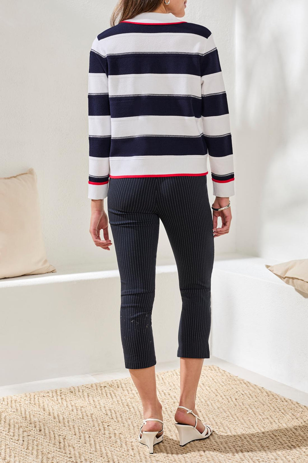 Tribal 1930O-8241 Jet Navy Blue Stripe Button Front Cardigan