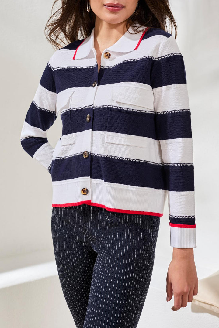 Tribal 1930O-8241 Jet Navy Blue Stripe Button Front Cardigan