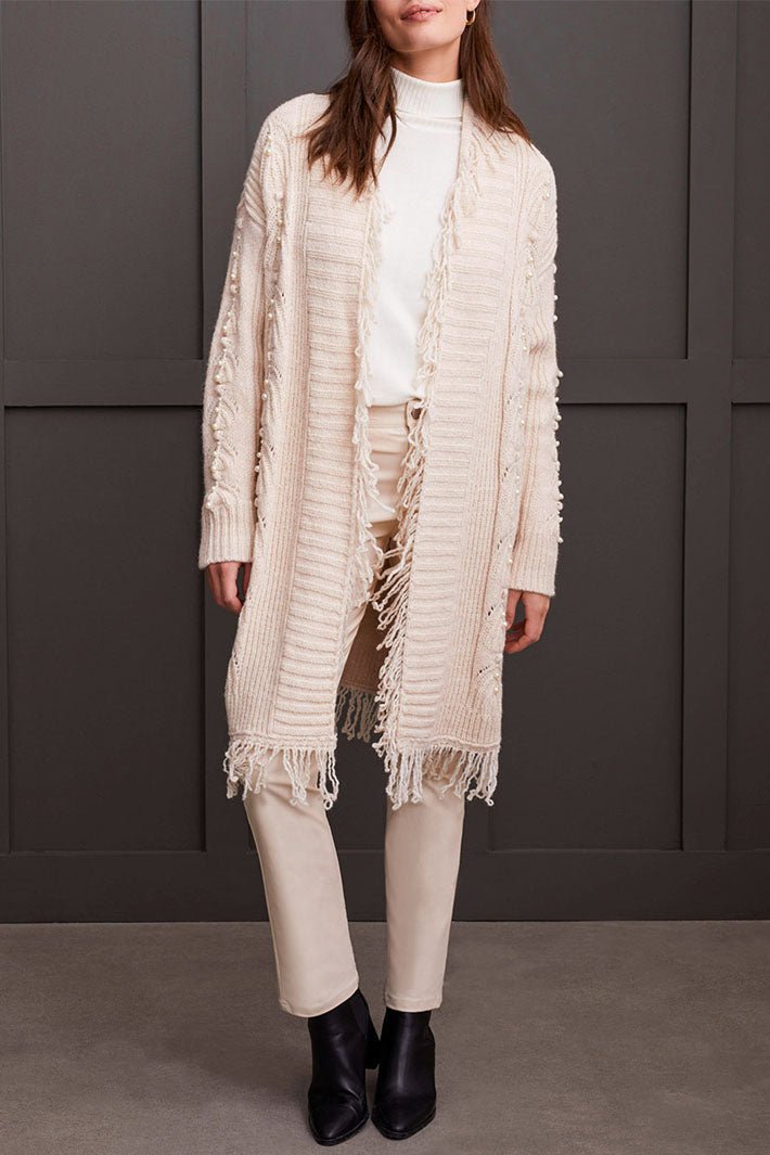 Tribal 2003O-8057 Moonstone Pearl Detail Long Cardigan - Experience Boutique