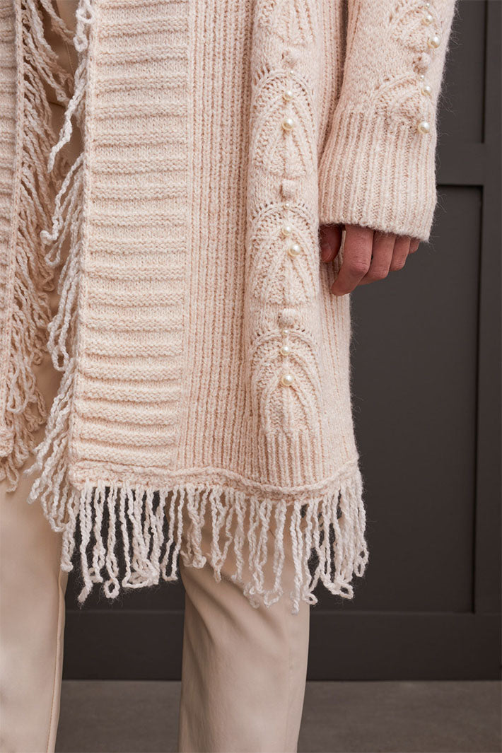 Tribal 2003O-8057 Moonstone Pearl Detail Long Cardigan - Experience Boutique