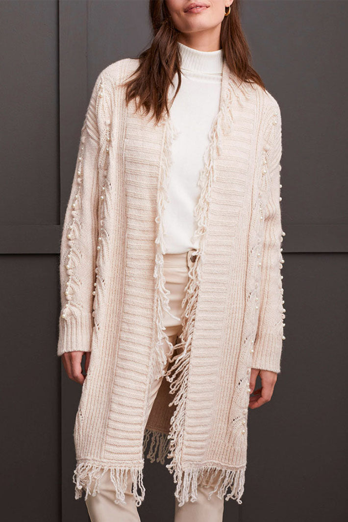 Tribal 2003O-8057 Moonstone Pearl Detail Long Cardigan - Experience Boutique