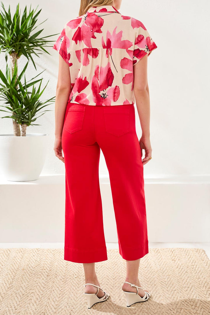 Tribal 2084O-8134 Sangria Red Flower Print Tie Front Blouse