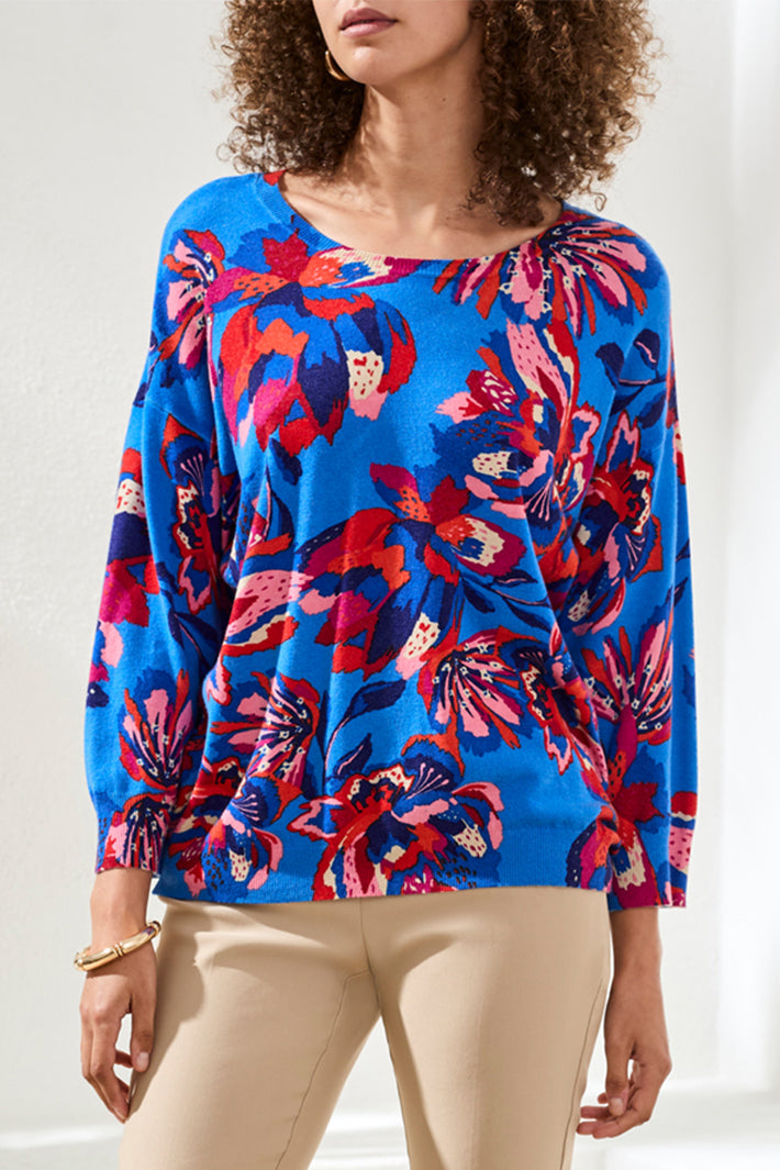 Tribal 2175O-8169 Blue Turkish Sea Floral Print Jumper