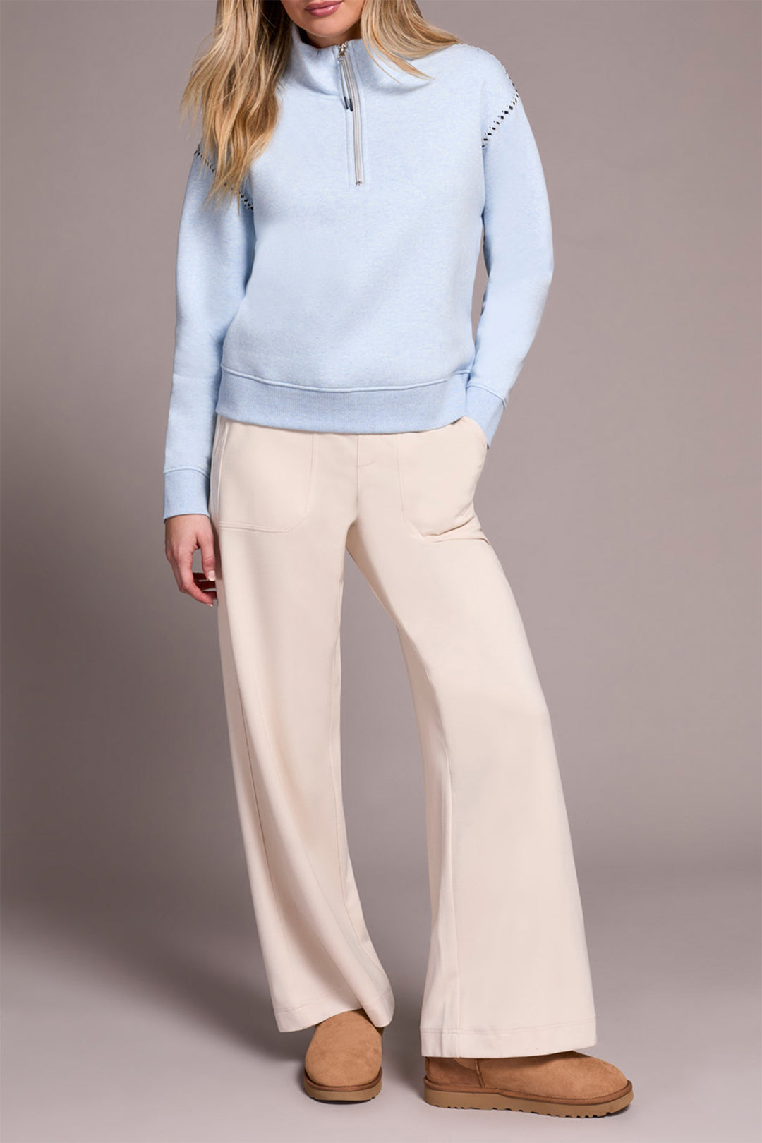 Tribal 2339O Chambray Blue Funnel Neck Sweat Top 8327