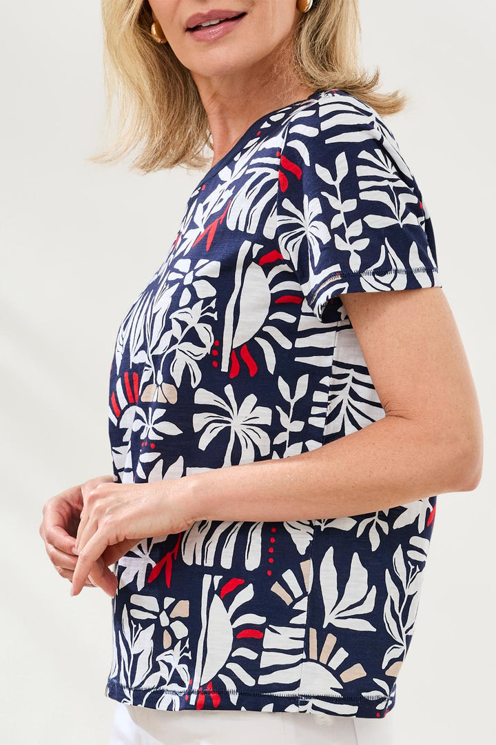Tribal 2431O-8419 Jet Navy Blue Leaf Print T-Shirt Top