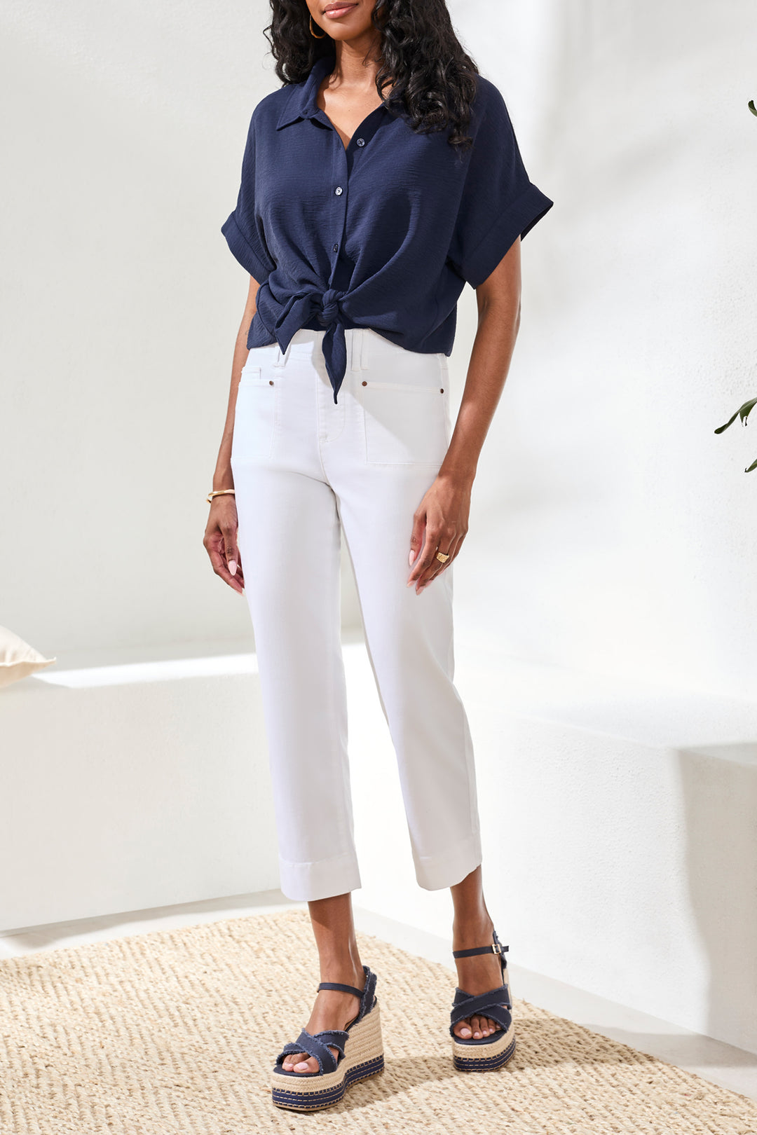 Tribal 2441O-2020W White Pull-On Capri Pants