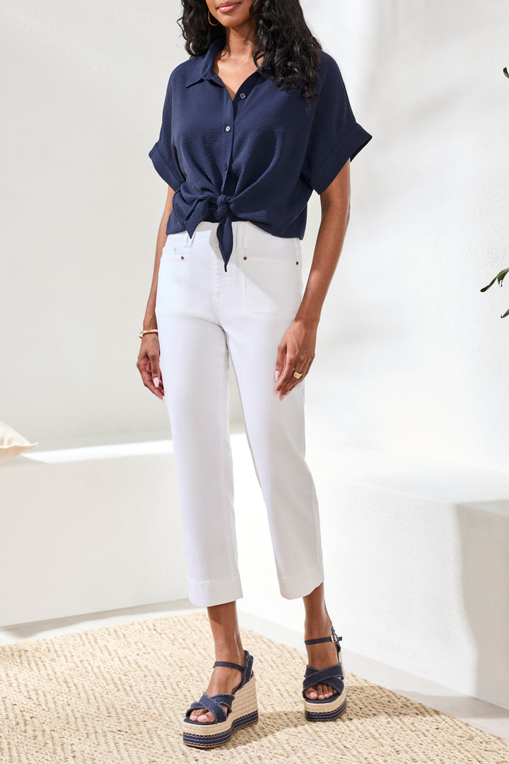 Tribal 2441O-2020W White Pull-On Capri Pants