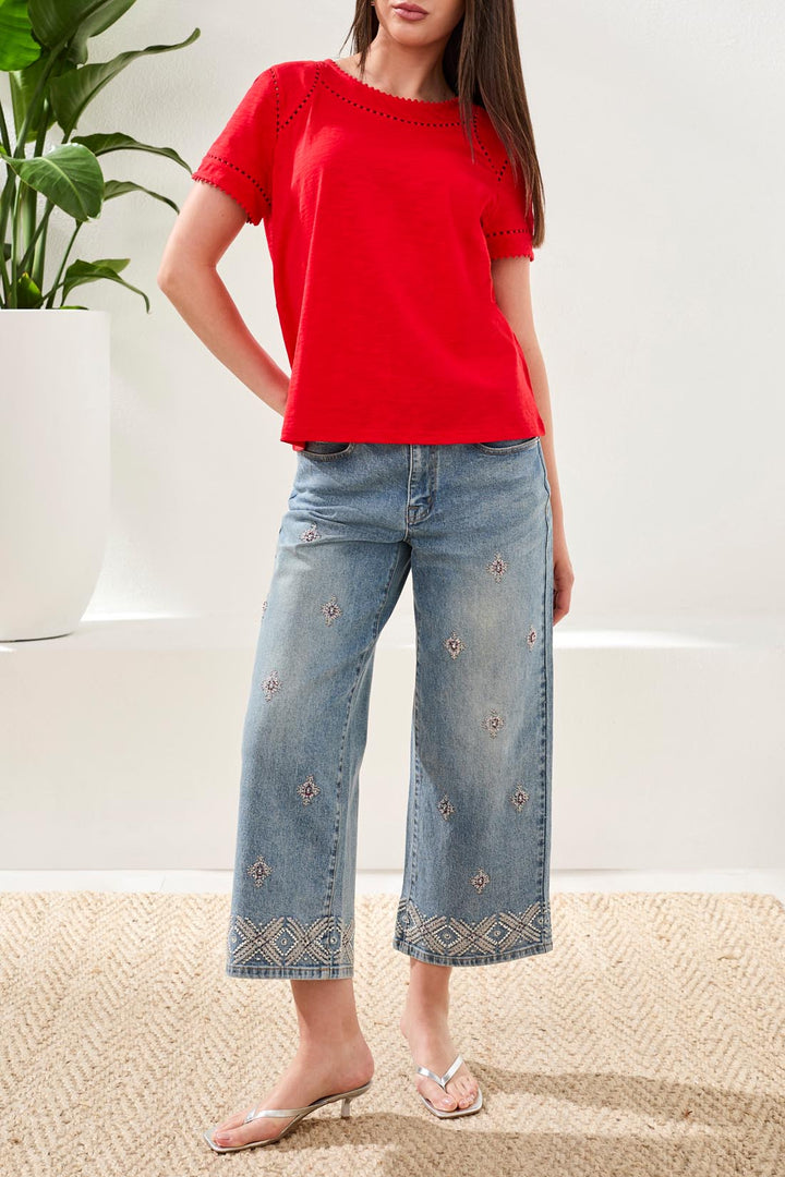 Tribal 2466O-8168 Sangria Red Short Sleeve Top