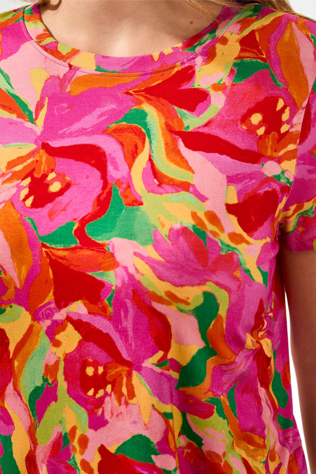 Tribal 2498O-3457 Pink Glow Floral Print T-Shirt