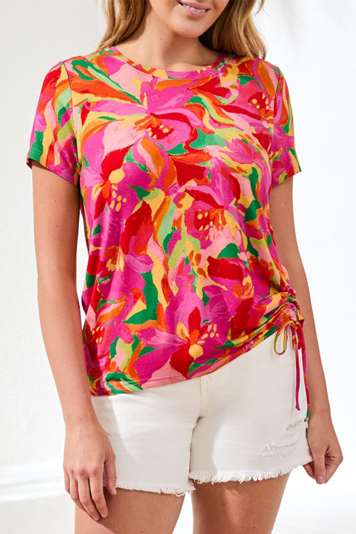 Tribal 2498O-3457 Pink Glow Floral Print T-Shirt