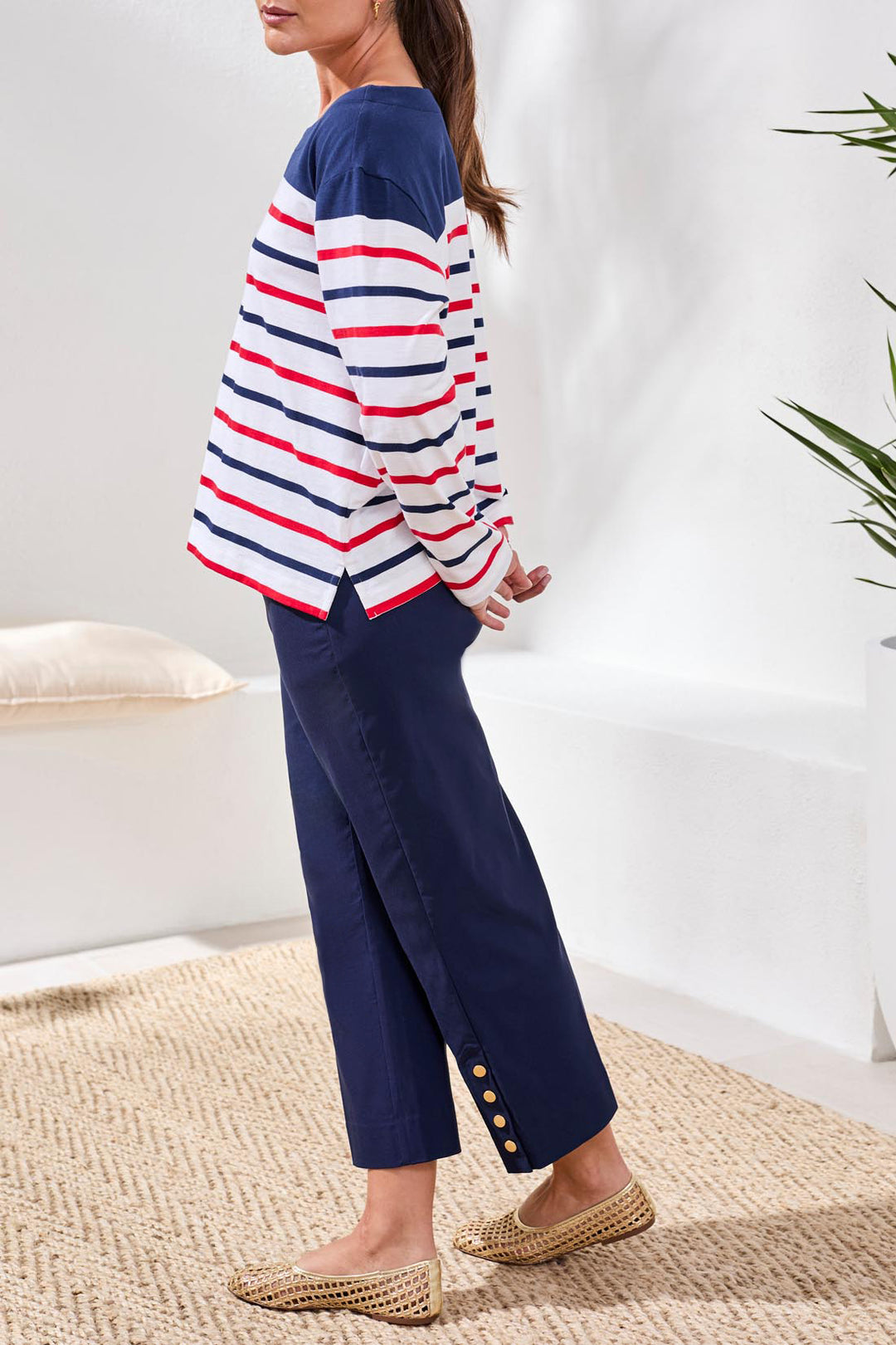 Tribal 3005O-3241 Sangria Red Navy Stripe Top