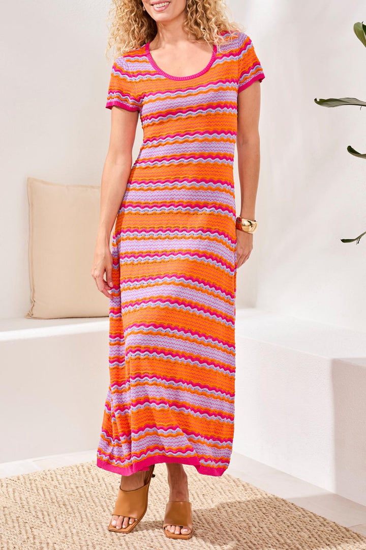 Tribal 3062O-8442 Mango Multicolour Stripe Knitted Dress