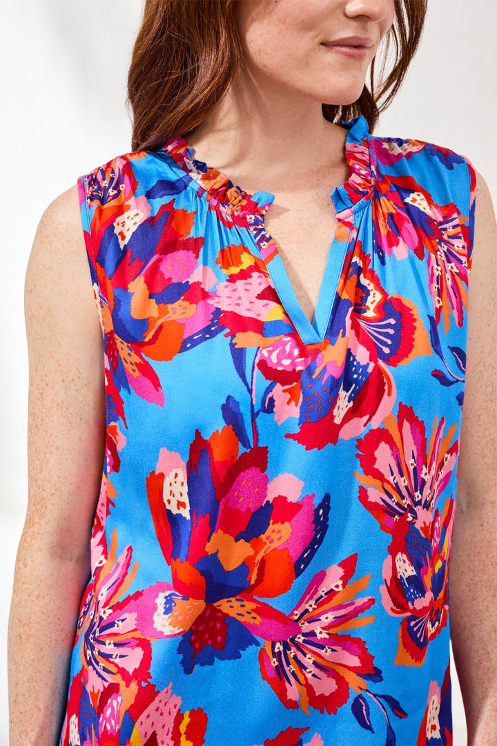 Tribal 3109O-1434 Blue Turkish Sea Print V-Neck Top