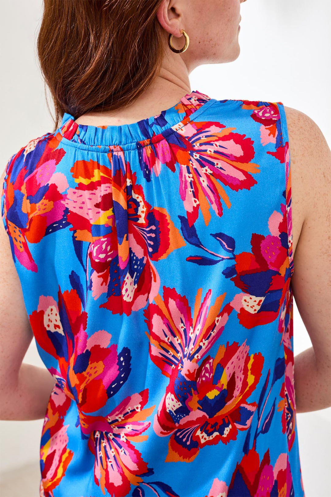 Tribal 3109O-1434 Blue Turkish Sea Print V-Neck Top