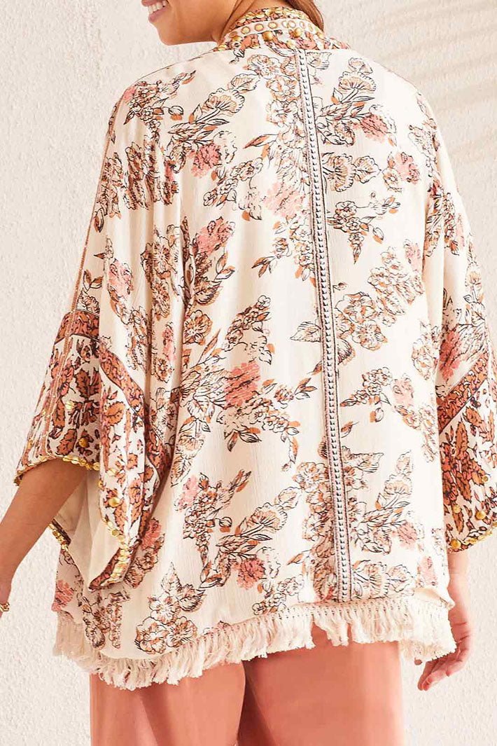 Tribal 5415O Cashew Cream Print Open Front Cover Up Jacket - Experience Boutique