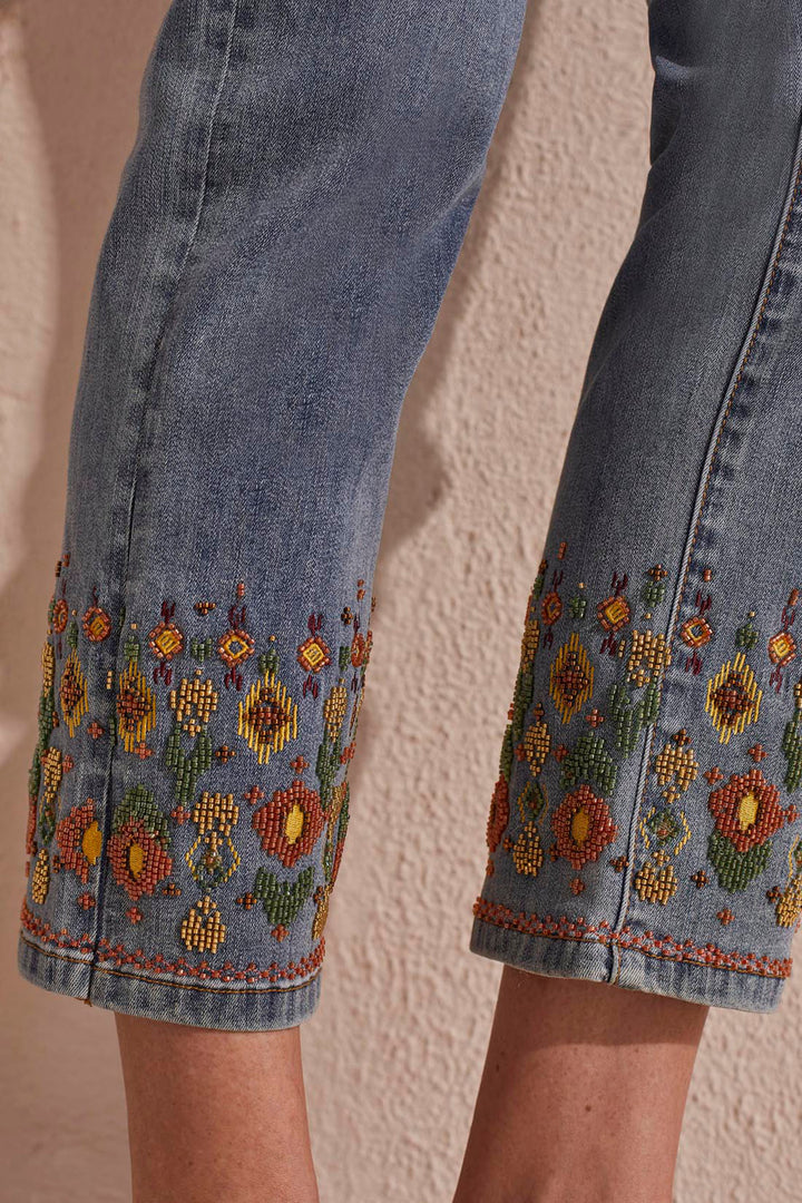 Tribal 5462O Vintage Blue Beaded Pull On Jeans - Experience Boutique