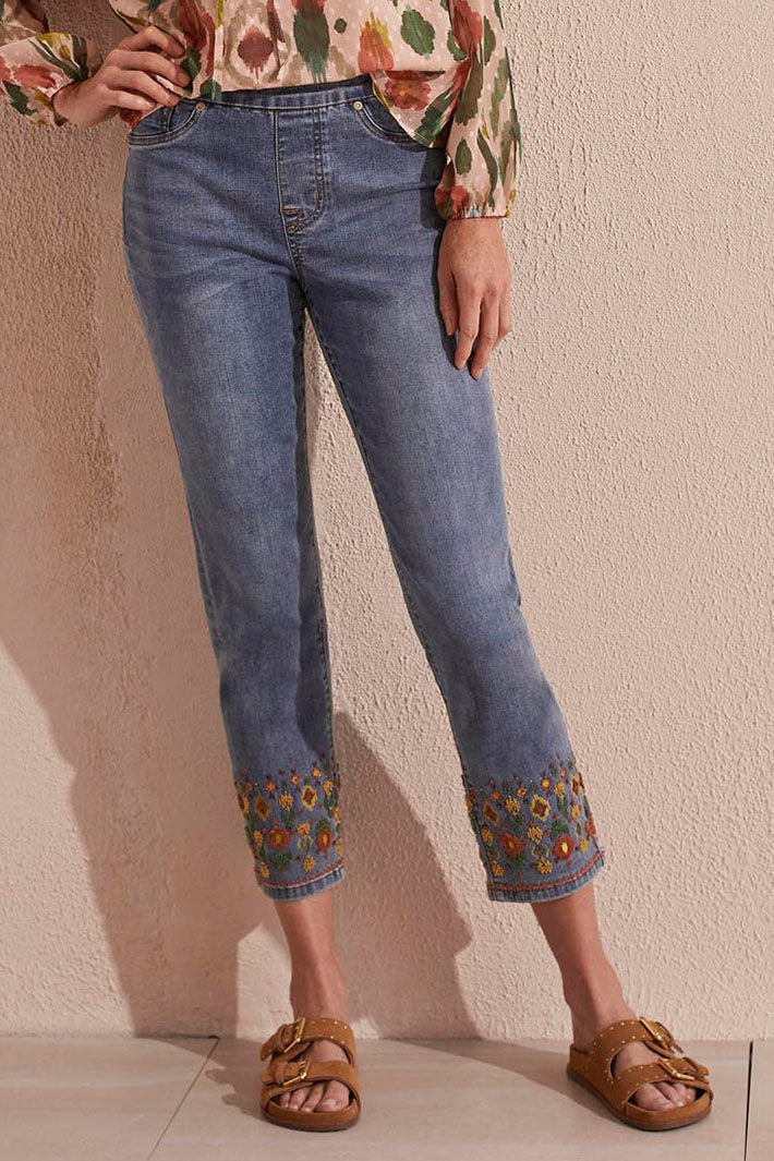 Tribal 5462O Vintage Blue Beaded Pull On Jeans - Experience Boutique
