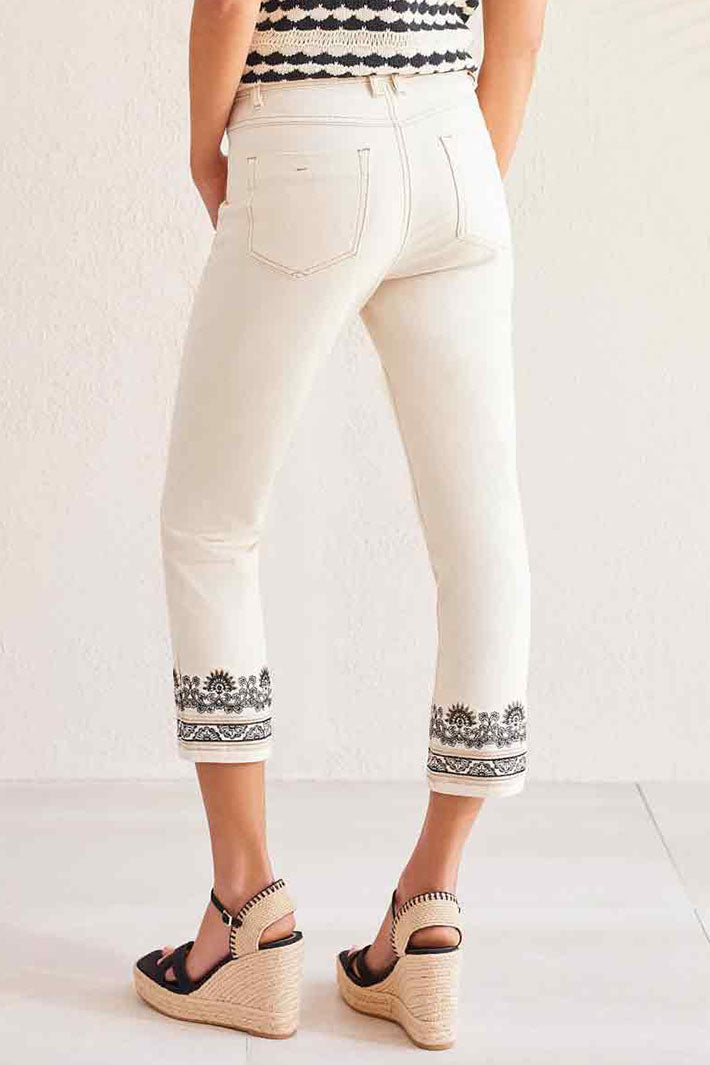 Tribal 5516O Ecru Audrey Embroidered Cropped Jeans - Experience Boutique