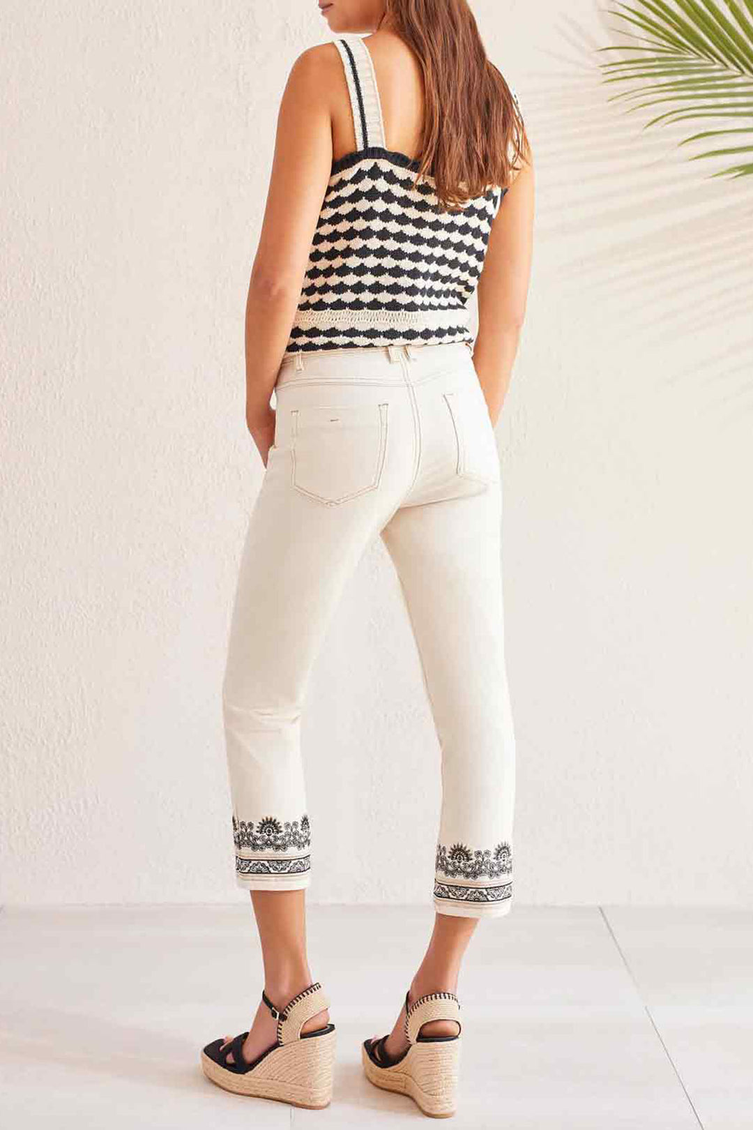 Tribal 5516O Ecru Audrey Embroidered Cropped Jeans - Experience Boutique