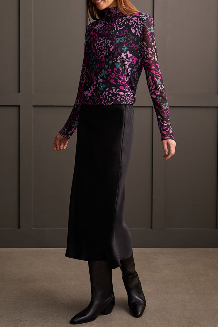 Tribal 5621O-2401 Bright Violet Floral Print Polo Neck Top - Experience Boutique