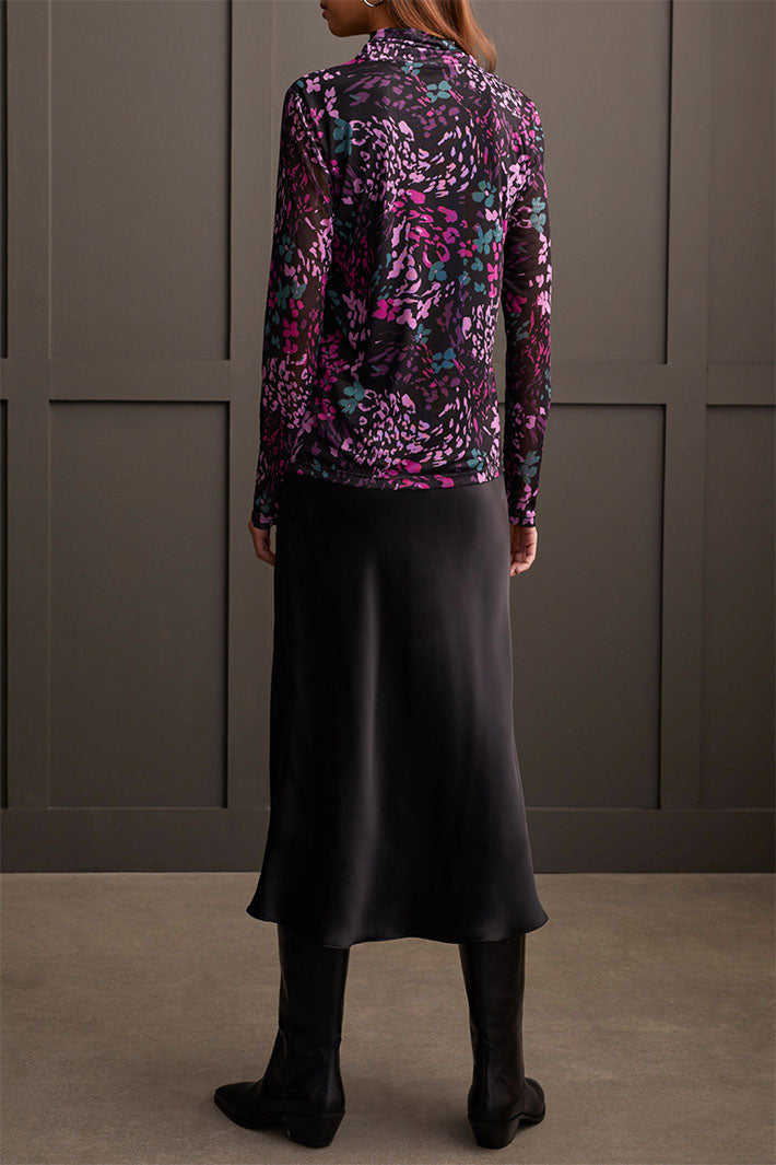 Tribal 5621O-2401 Bright Violet Floral Print Polo Neck Top - Experience Boutique