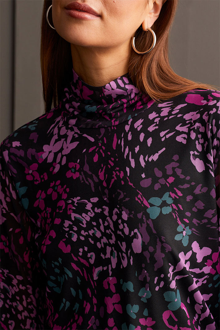 Tribal 5621O-2401 Bright Violet Floral Print Polo Neck Top - Experience Boutique