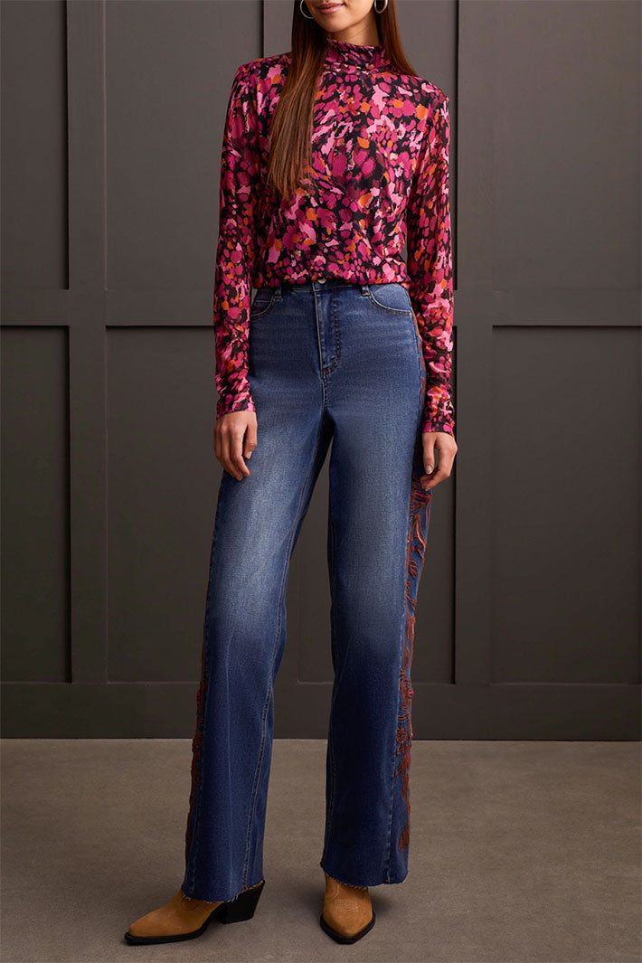 Tribal 5621O-2401 Magenta Pink Haze Print Polo Neck Top - Experience Boutique