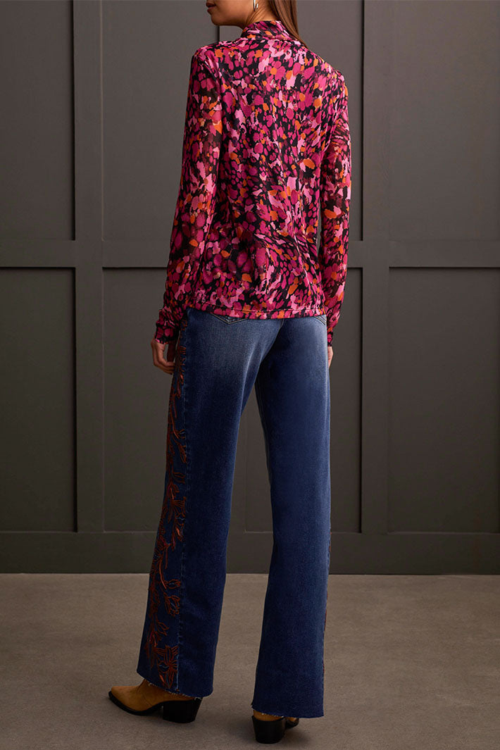 Tribal 5621O-2401 Magenta Pink Haze Print Polo Neck Top - Experience Boutique