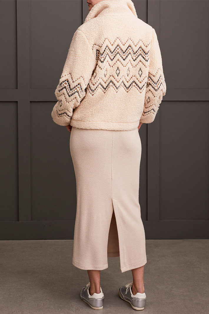 Tribal 5637O-5125 Latte Faux Shearling ZigZag Zip Front Jacket - Experience Boutique