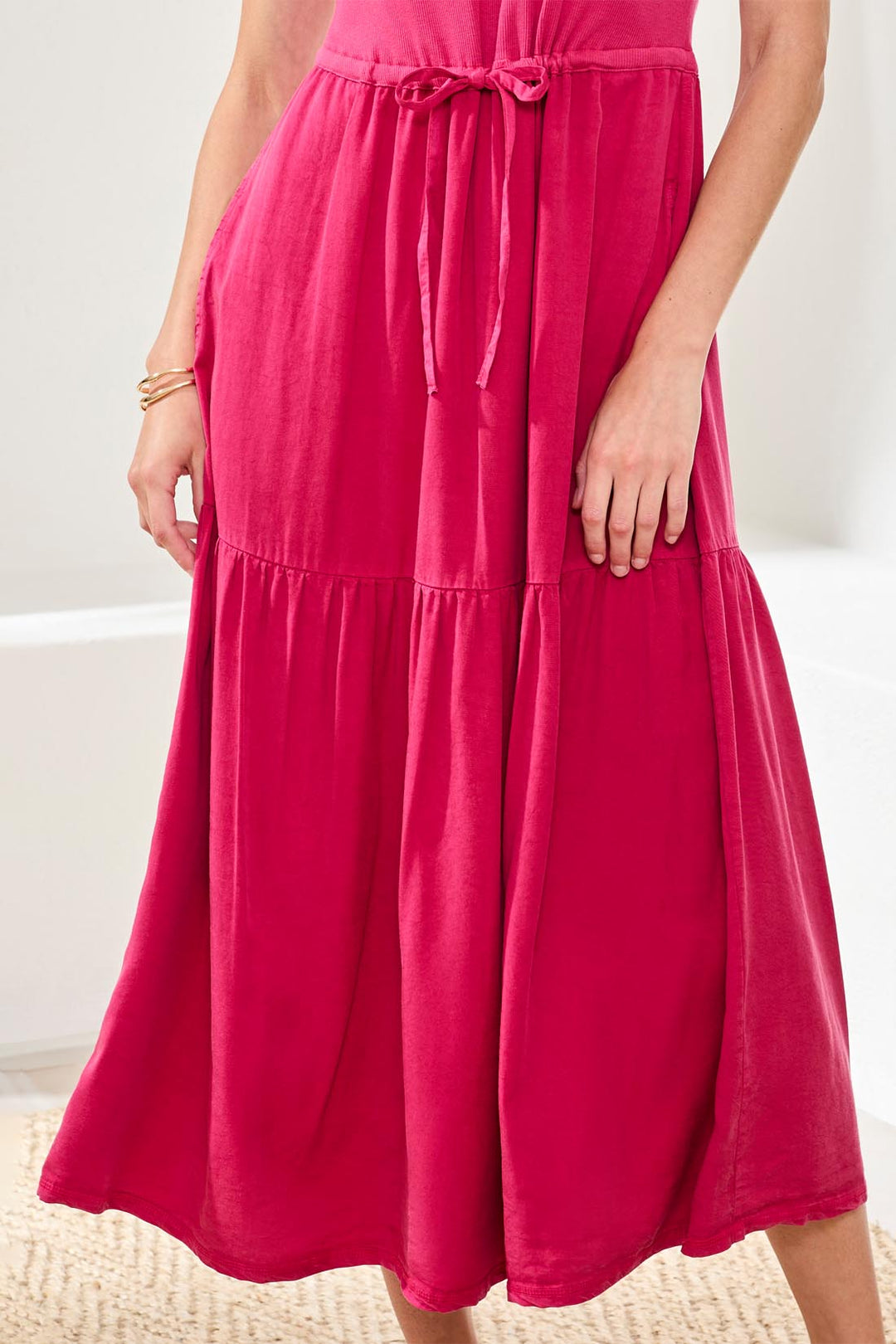 Tribal 5776O-5248 Gardenia Pink Jersey Tiered Sleeveless Dress