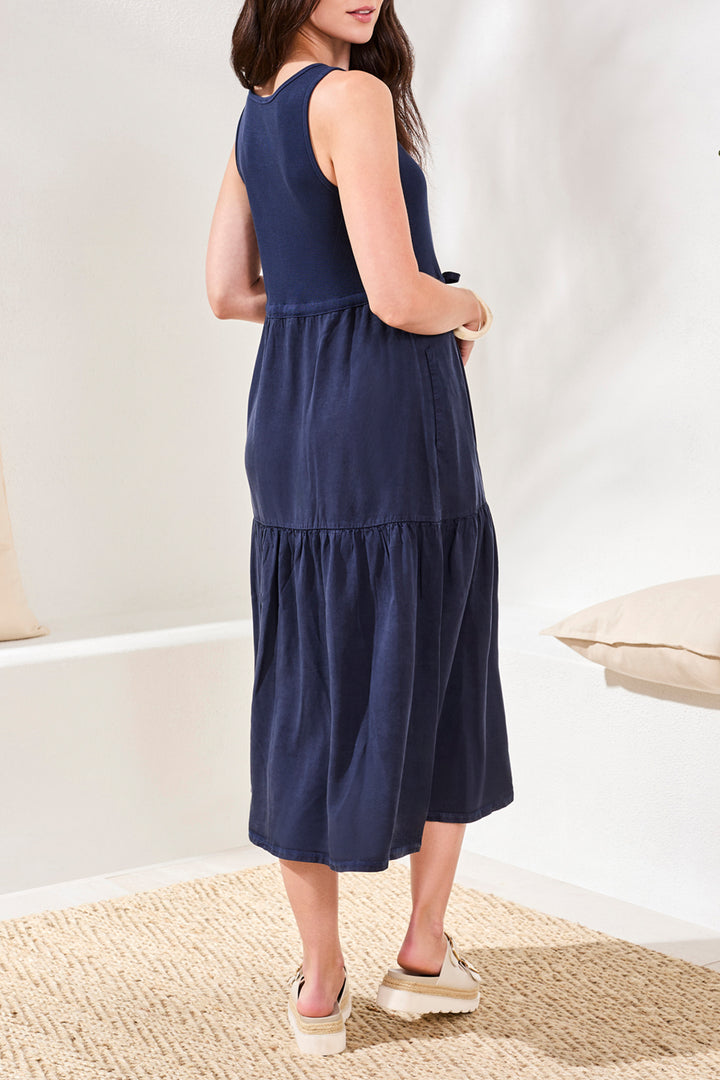 Tribal 5776O-5248 Nautical Navy Drawstring Waist Jersey Dress