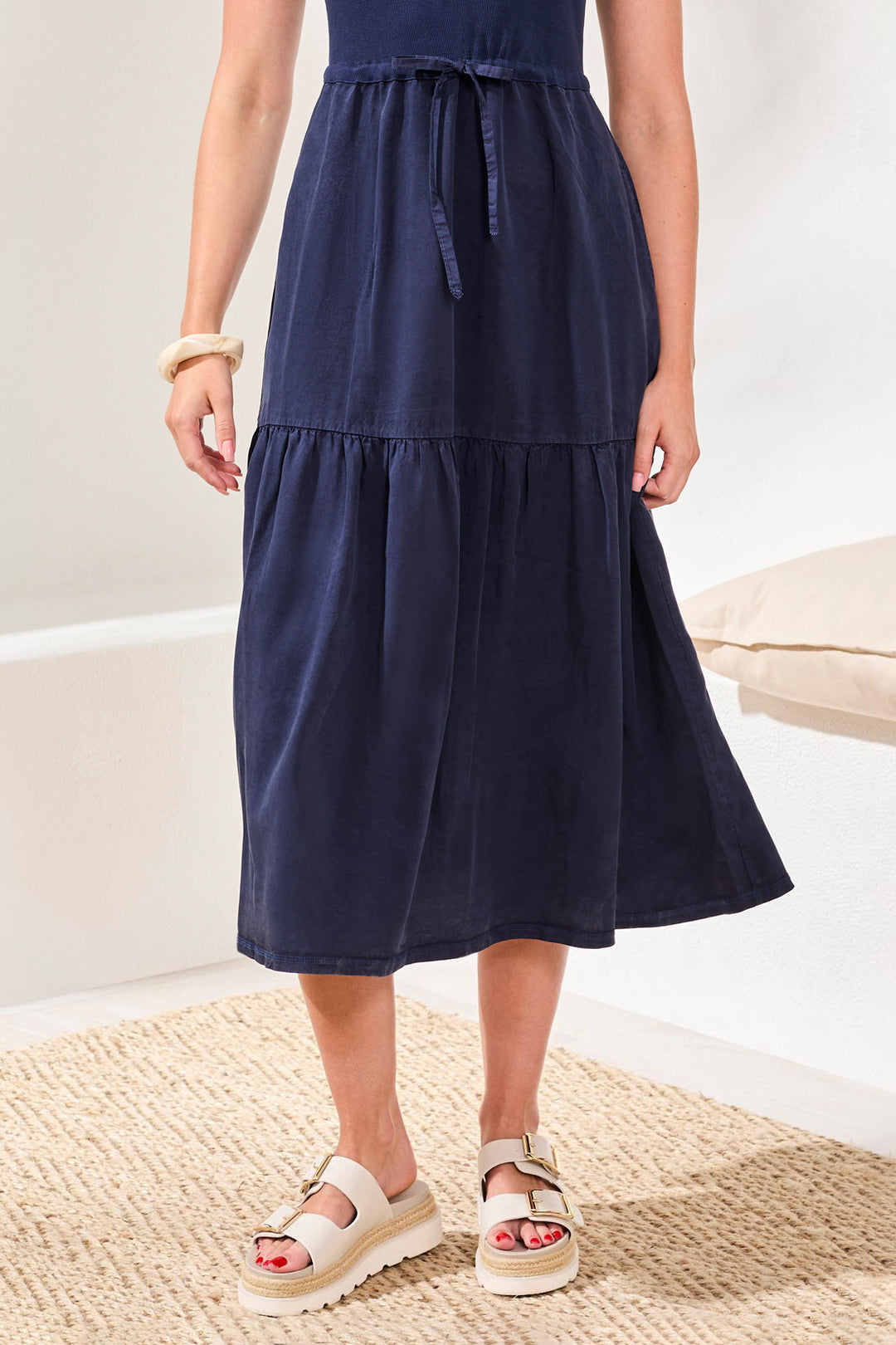 Tribal 5776O-5248 Nautical Navy Drawstring Waist Jersey Dress