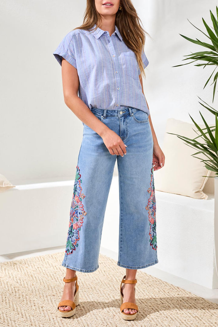 Tribal 5814O-5229 Desert Blue Denim Embroidered Jeans
