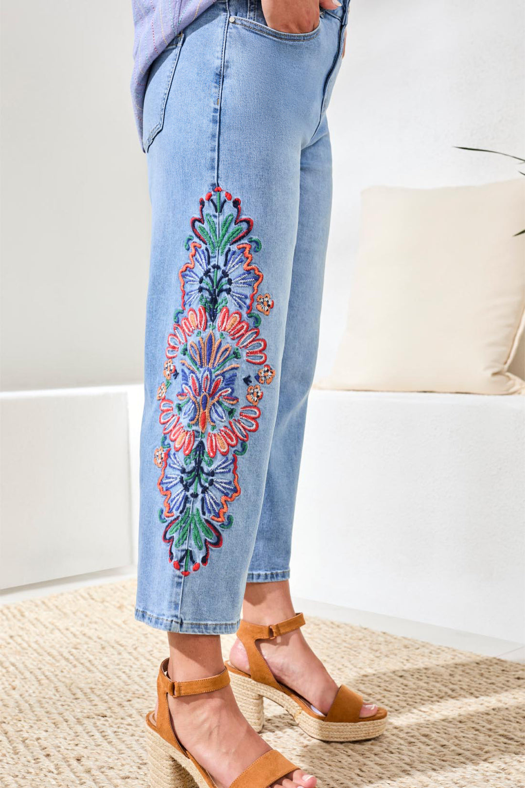 Tribal 5814O-5229 Desert Blue Denim Embroidered Jeans