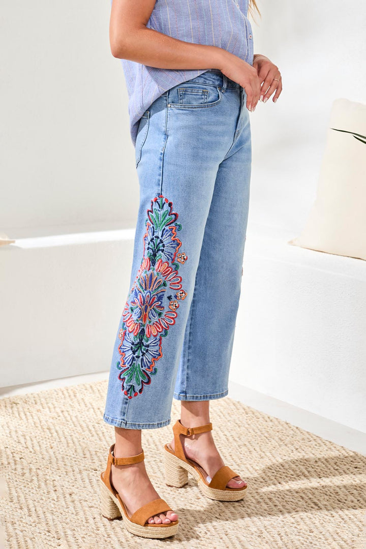 Tribal 5814O-5229 Desert Blue Denim Embroidered Jeans